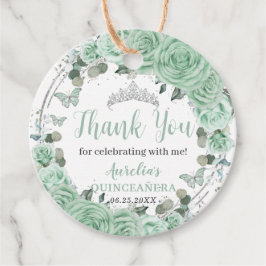 Quinceañera Mint Grönt Blommigt Silver Butterflies Gåvor Etiketter
