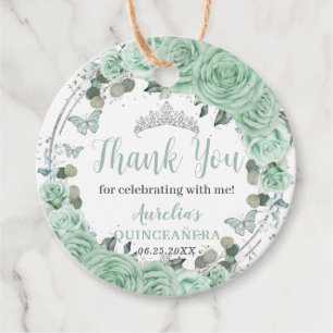 Quinceañera Mint Grönt Blommigt Silver Butterflies Gåvor Etiketter