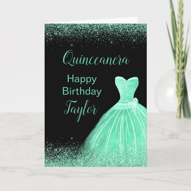 Quinceanera Mint Grönt Dress Faux Glitter Kort (Framsida)