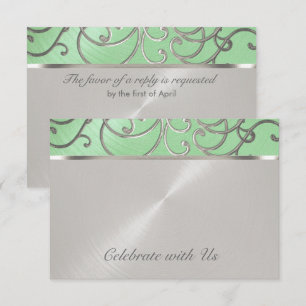Quinceanera Mint Grönt och Silver Filigree Swirls Inbjudningar