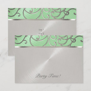 Quinceanera Mint Grönt och Silver Filigree Swirls Inbjudningar