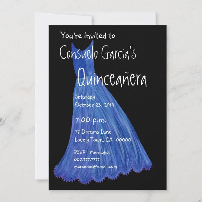Quinceanera - Mis Quince Anos Blue Dress Template Inbjudningar (Framsida)