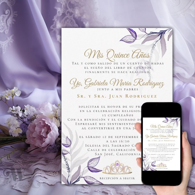 Quinceañera Mis Quince Años Follaje Morado Inbjudningar (Skapare uppladdad)