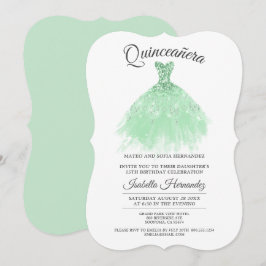 Quinceanera Mis Quince Mint Grönt Glitter Dress Inbjudningar