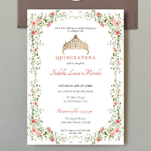 Quinceañera mis quince Tiara Blommigt Inbjudningar