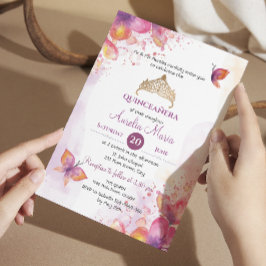 Quinceañera mis quince Tiara Butterflies Inbjudningar