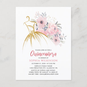 Quinceanera Modern Blommigt 15:e födelsedagen Inbjudan Vykort