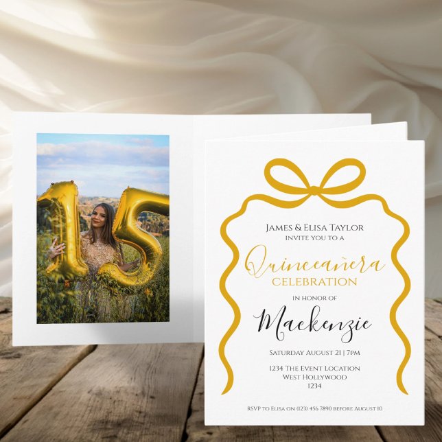 Quinceanera Modern Ribbon Ram Inbjudan (Quinceanera Modern Ribbon Frame Invitation by Ricaso. Add your own photograph to the inside)