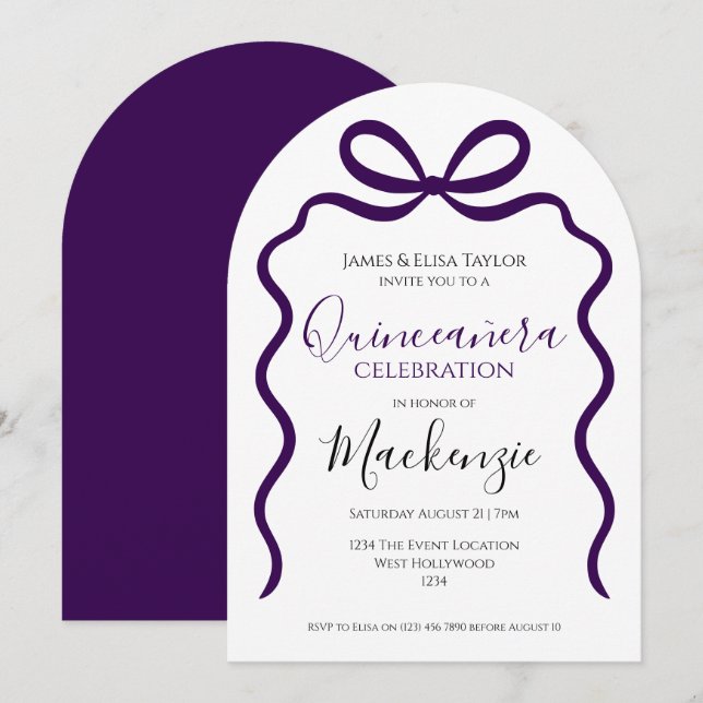 Quinceanera Modern Ribbon Ram Inbjudningar (Fram/baksida)