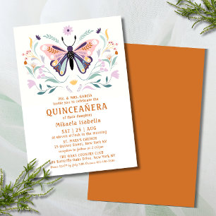 Quinceañera Modern Rosa Lila Butterfly Blommigt Inbjudningar