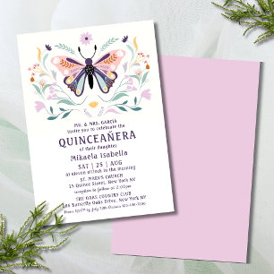 Quinceañera Modern Rosa Lila Butterfly Blommigt Inbjudningar