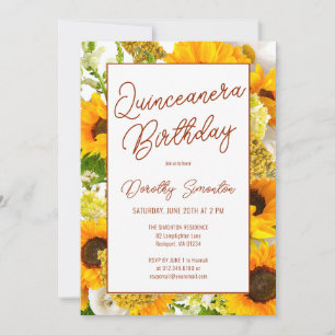 Quinceanera Modern Solros Blommigt Inbjudningar