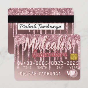 Quinceañera Mörk Roséguld & Rosa Glitterdropp Inbjudningar