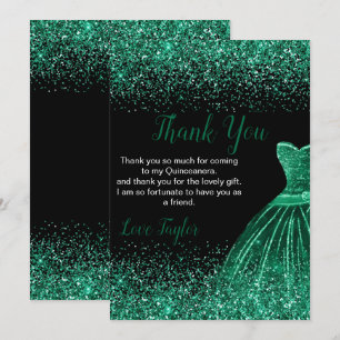 Quinceanera Mörkgrön Klänning Falskt Glitter Tack Kort