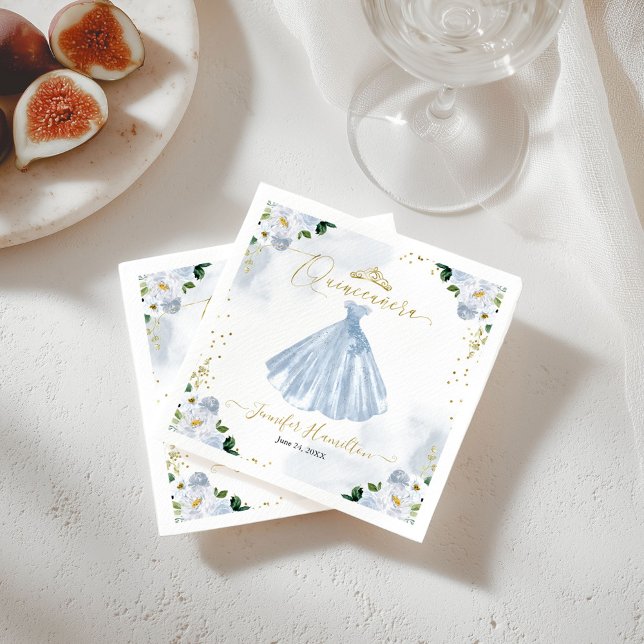 Quinceanera Napkins Dusty Blue Blommigt Dress Pappersservett (Skapare uppladdad)
