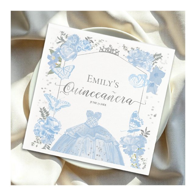 Quinceanera Napkins Dusty Blue Dress Butterfly Pappersservett (Skapare uppladdad)