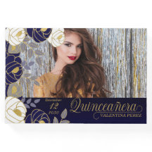 Quinceanera Navy Blue Blommigt Botanical