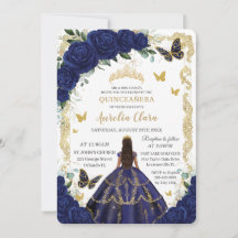 Quinceañera Navy Blue Blommigt Guld Princess