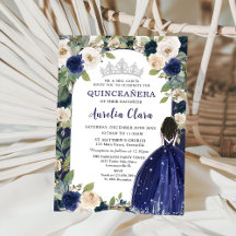 Quinceañera Navy Blue Blommigt Princess Birthday
