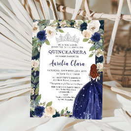 Quinceañera Navy Blue Blommigt Princess Birthday Inbjudningar