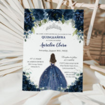 Quinceañera Navy Blue Blommigt Silver Princess Kro