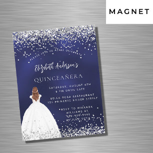 Quinceanera navy blue glitter dress lyxury magnetisk inbjudningskort