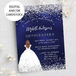 Quinceanera navy blue glitter inbjudningar