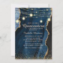 Quinceañera Navy Blue Guld Glitter String Ljus
