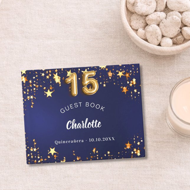Quinceanera navy blue guld stjärtar gästböcker (Skapare uppladdad)