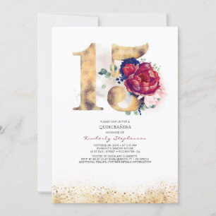 Quinceanera Navy Blue och Burgundy 15:e födelsedag Inbjudningar