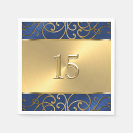 Quinceanera Navy Blue och Guld Filigree Swirls Pappersservett