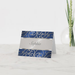 Quinceanera Navy Blue och Silver Filigree Swirls Inbjudan