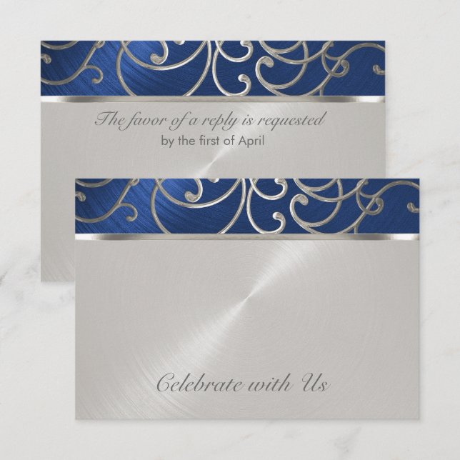 Quinceanera Navy Blue och Silver Filigree Swirls OSA Kort (Fram/baksida)