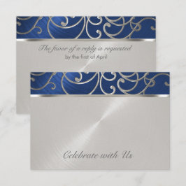 Quinceanera Navy Blue och Silver Filigree Swirls OSA Kort