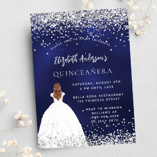 Quinceanera navy blue silver dress lyxury inbjudningar