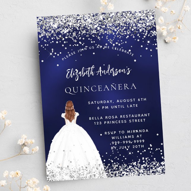 Quinceanera navy blue silver dress lyxury inbjudningar (Skapare uppladdad)