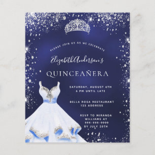 Quinceanera navy blue silver dress tiara budget flygblad