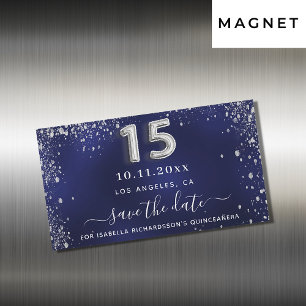 Quinceanera navy blue silver spara datum magneter