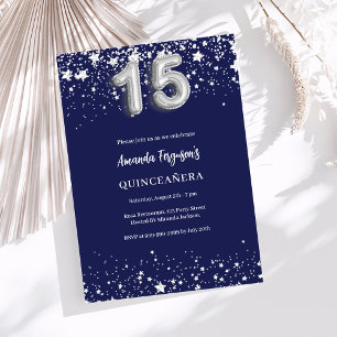 Quinceanera navy blue silver stjärtar inbjudningar