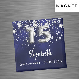 Quinceanera navy blue silver stjärtar magnet