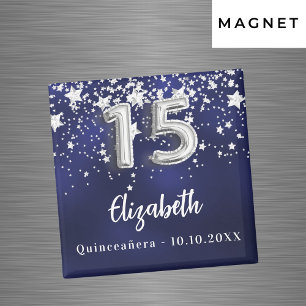 Quinceanera navy blue silver stjärtar magnet