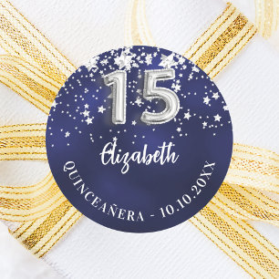 Quinceanera navy blue silver stjärtar runt klistermärke