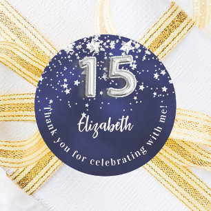 Quinceanera navy blue silver stjärtar runt klistermärke