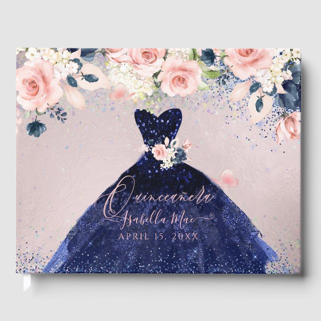 Quinceanera Navy Glitter Gown  Ro Gästböcker (Framsida)