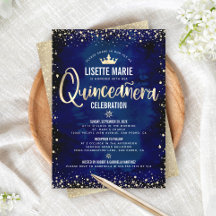 Quinceañera Navy Gold Foil Glitter Princess Krona