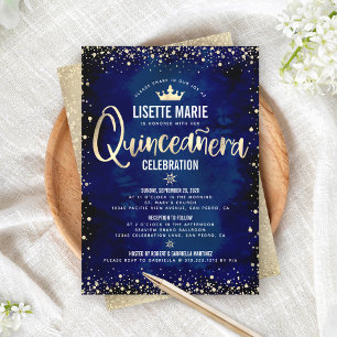 Quinceañera Navy Gold Foil Glitter Princess Krona Inbjudningar