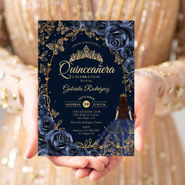 Quinceanera Navy Guld Butterflies Ro Inbjudningar