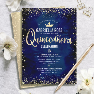 Quinceañera Navy Guld Glitter Foil Princess Krona Inbjudningar