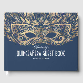 Quinceanera Navy och Guld Guest Bok