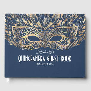 Quinceanera Navy och Guld Guest Bok